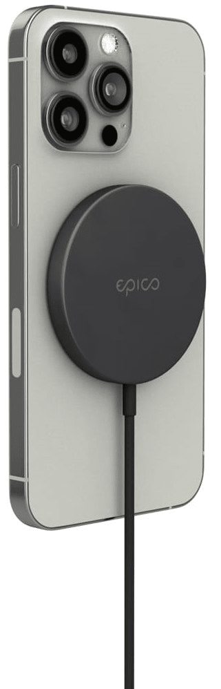 EPICO bezdrôtová hliníková nabíjačka s podporou uchytenia MagSafe 9915111900074, vesmírne sivá